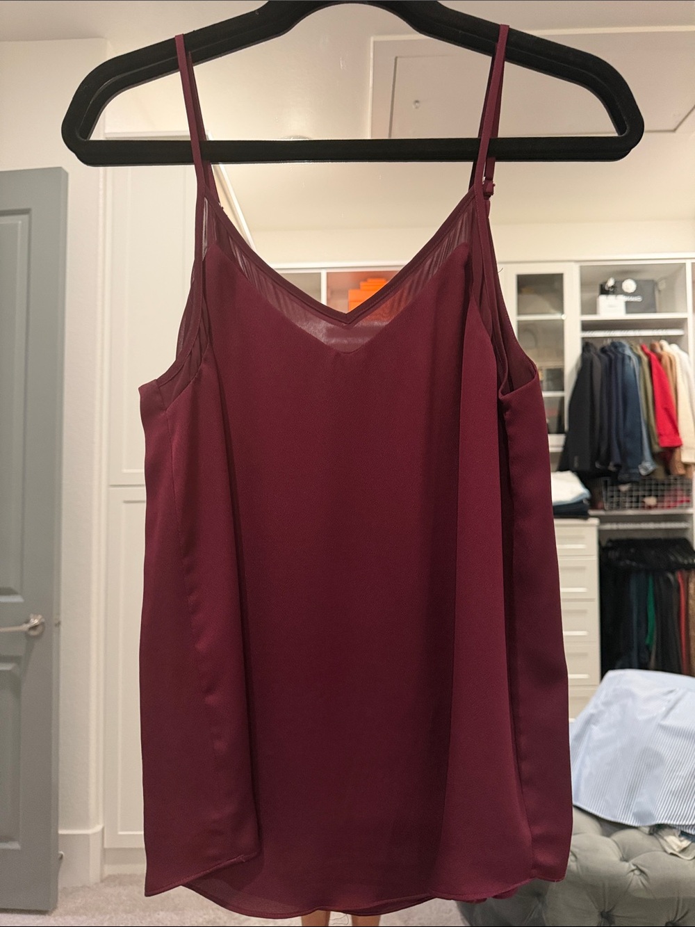 1. State Burgundy Satin V-Neck Camisole